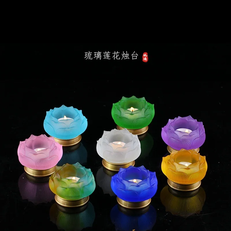 

Coloured glaze Buddha lotus candle holder home decoration Buddhist supplies Buddha's Tribute Lamp Ghee for lamp