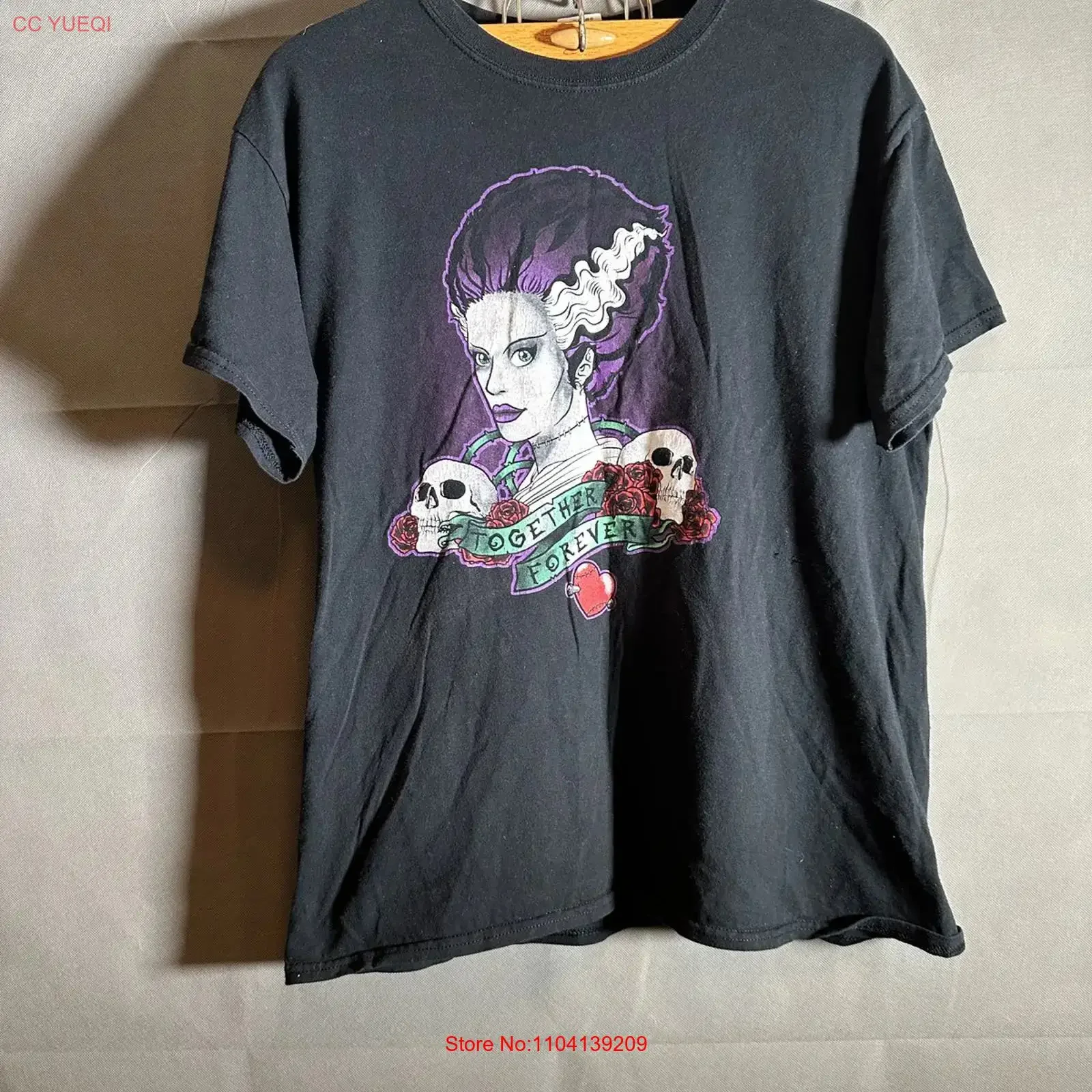 Bride of Frankenstein T Shirt Mens Large Gothic Horror Together Forever Skulls Ros vintage Washed streetwear Comfortable
