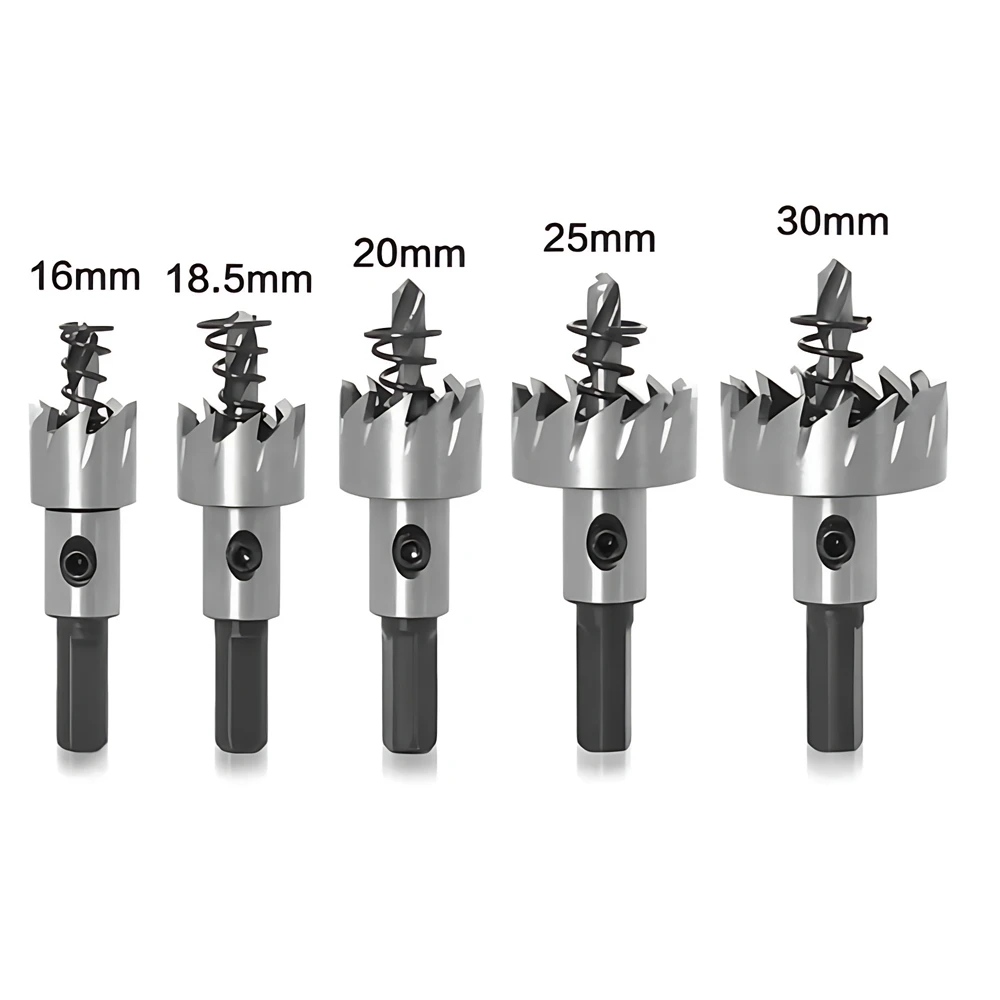 Jeu de scies cloche à pointe en carbure HSS, pour la coupe d'acier inoxydable, alliage métallique 16/18.5/20/25/30mm, outils pour le travail du bois 5 pièces