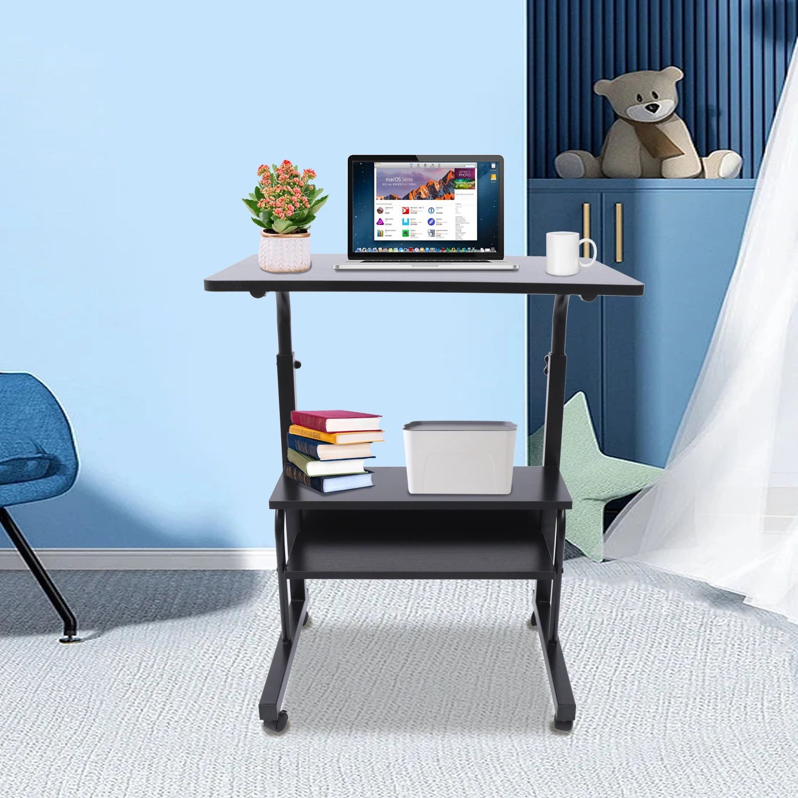 Mobile Adjustable Bedside Table Mobile Laptop Table w/ Wheels Space-saving Portable Mobile Laptop Table Liftable Computer/Office