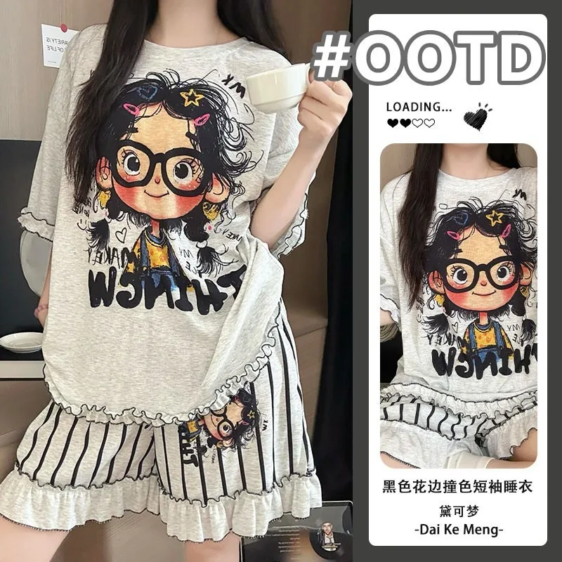 New Teenage Girls Casual Pajama Set Short Sleeves Shorts Two-piece Set with Cartoon Character Made of Modal Home Wear for Women view 6