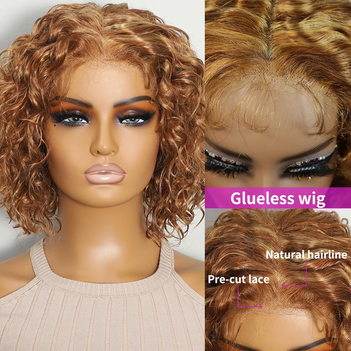 ルーズウェーブグルレス人毛ウィッグ-13x51-hdレースフロント-150-ディープウェーブカーリーウィッグ-接着剤不要-hdレースウィッグ-セール