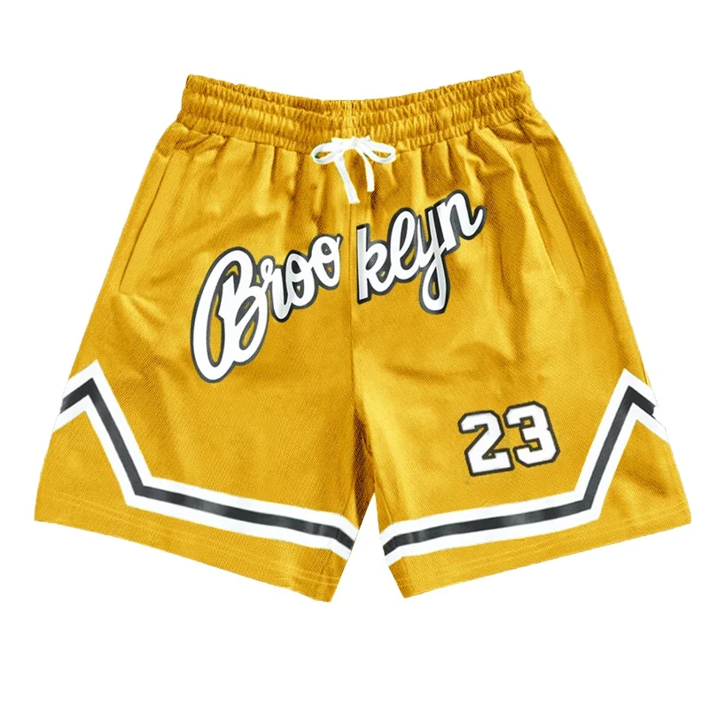 

Новые летние мужские шорты, черные, желтые лоскутные шорты No 23, баскетбольные шорты, повседневные шорты для фитнеса, бега, спортивные штаны для уличного мяча