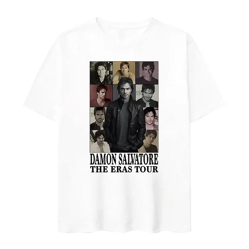 Damon Salvatore The Eras Tour Graphic T Shirt Men's High Quality Retro Fashion T-shirts Man Casual 100% Cotton Oversized T-Shirt