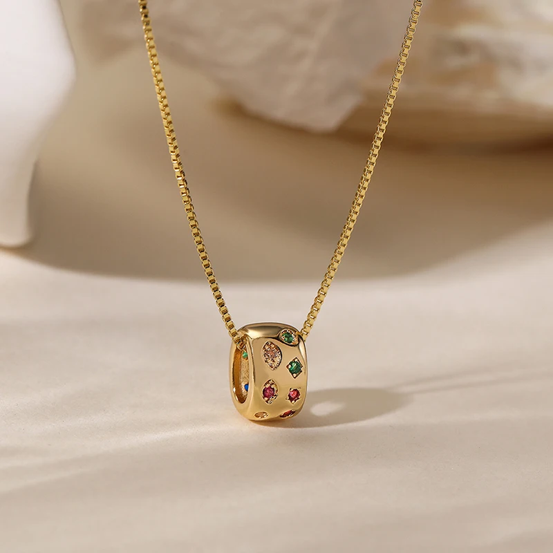 GANPUP Exquisiter Runder Bunter Zirkonia-Anhänger Halskette für Damen, Modische Schlüsselbeinkette, Choker-Schmuck, Geschenk – Detail 4