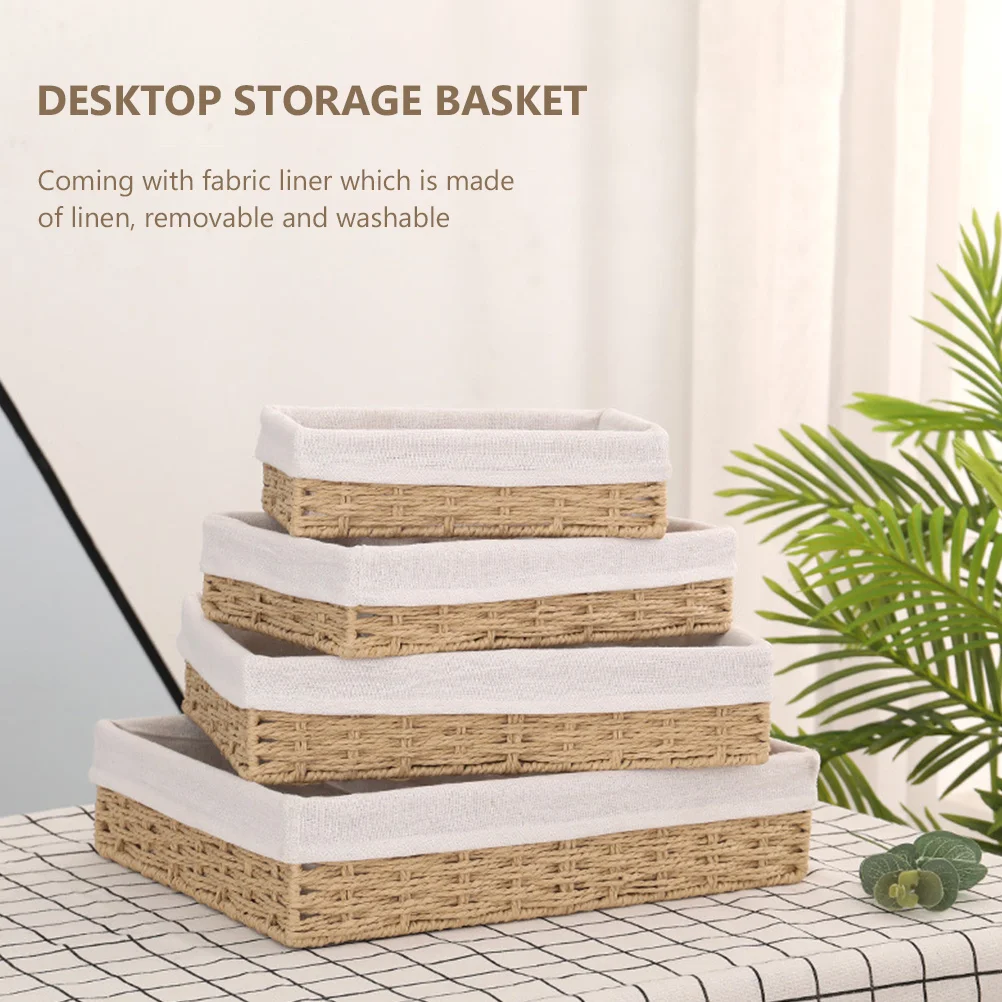 

Woven Storage Basket Made of Paper Rope and Cloth Removable Liner Desktop Household Organizer for Desk Clutter Storage Container