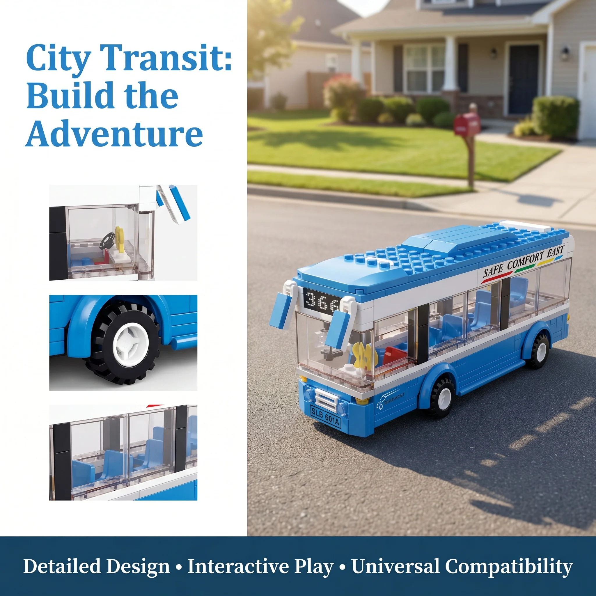 238PCS City Single Decker Express Bus Car Model Building Blocks Urban Transport Model Bricks With Figure Dolls Teens Toy Gifts