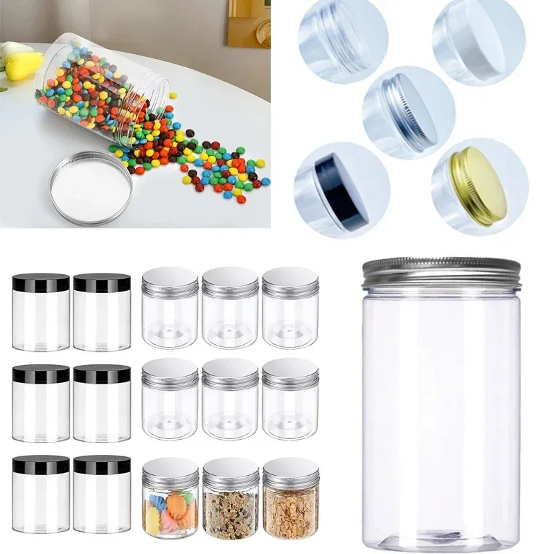 

20Pcs 100ml-420ml Refillable Clear Plastic Jars Straight Cylinders Jar Containers W/ Aluminum Lids for Dry cargo Nuts Candy Jams