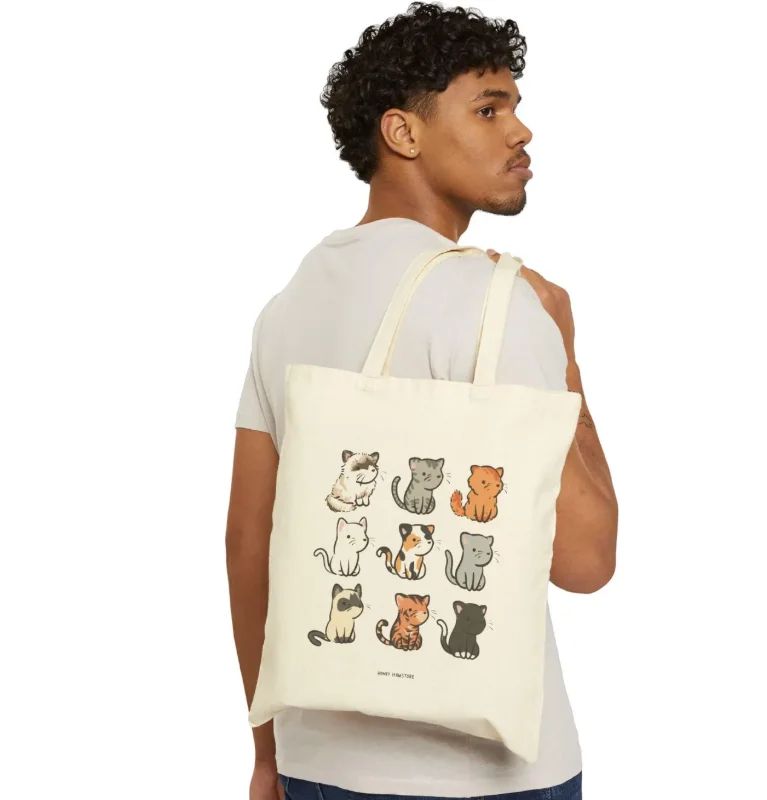 Cute Cat Breed Tote Bag Versatile Minimalist Canvas Shoulder Bag for Men Women Casual Reusable Shopping Handbag Fashionable