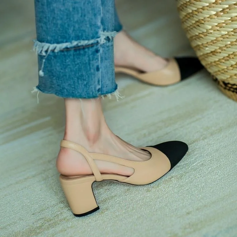 2023 Women Leather Sandals Office Women‘s Shoes Sandals Flat Bottom Slippers Thick Heel Chaussure Femme Zapatos Mujer Sandalias