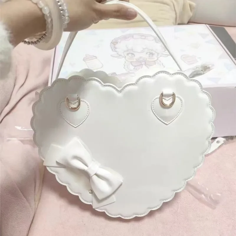 

Kawaii японская розовая сумка в форме сердца Лолиты, женская новая милая кожаная сумка через плечо с бантом, женские сумки на плечо, эстетика