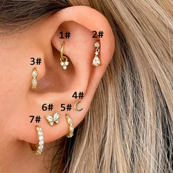 Helix Piercing Butterfly Earrings Women Zircon Mini Cartilage Moon Hoops Ear Jewelry Daith Piercing Rook Tragus Body Accessories