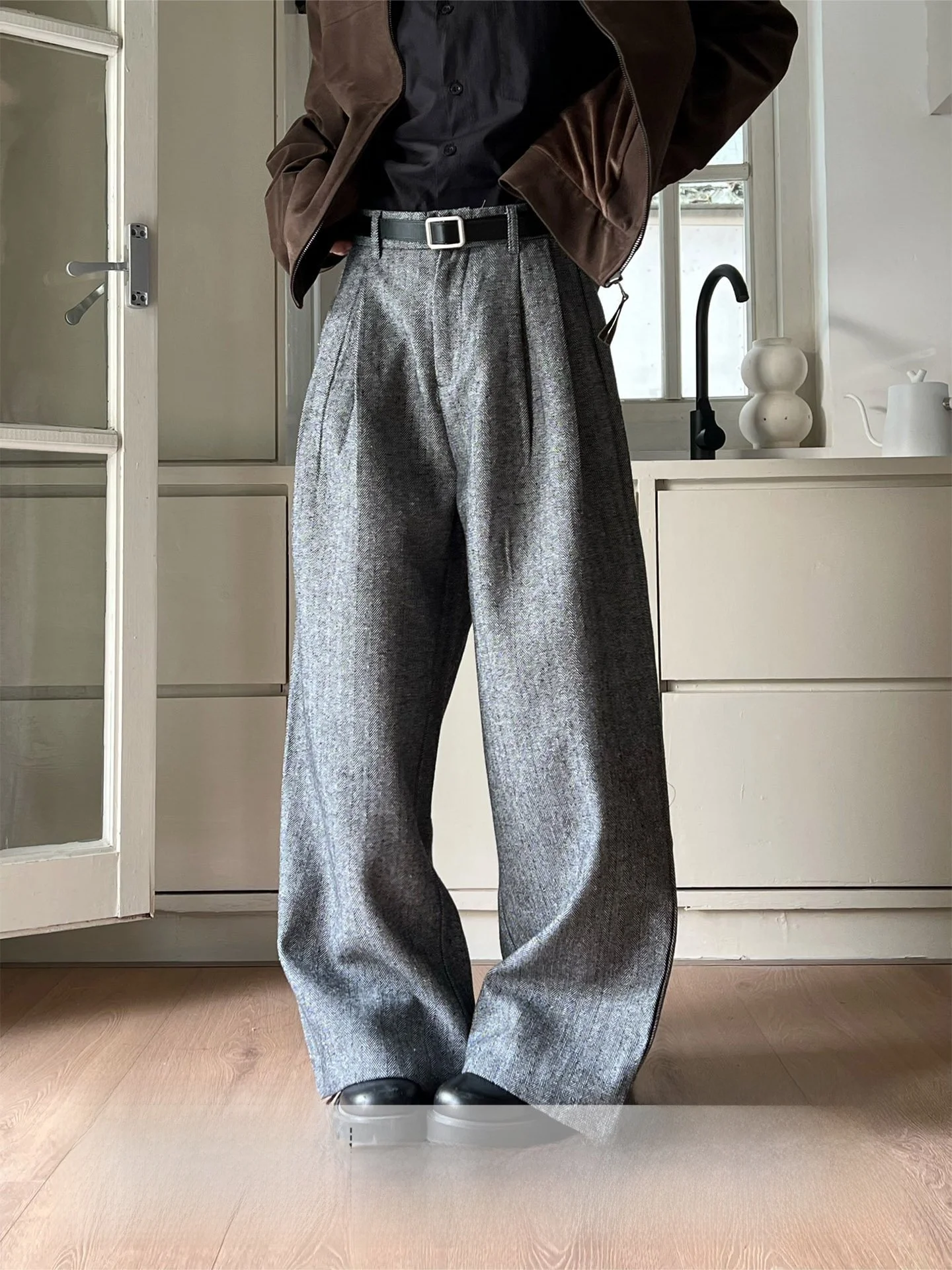 High Waist Straight Leg Casual Trousers Unisex Couples Retro Money Style High Sensation Long Pants for Young Adults