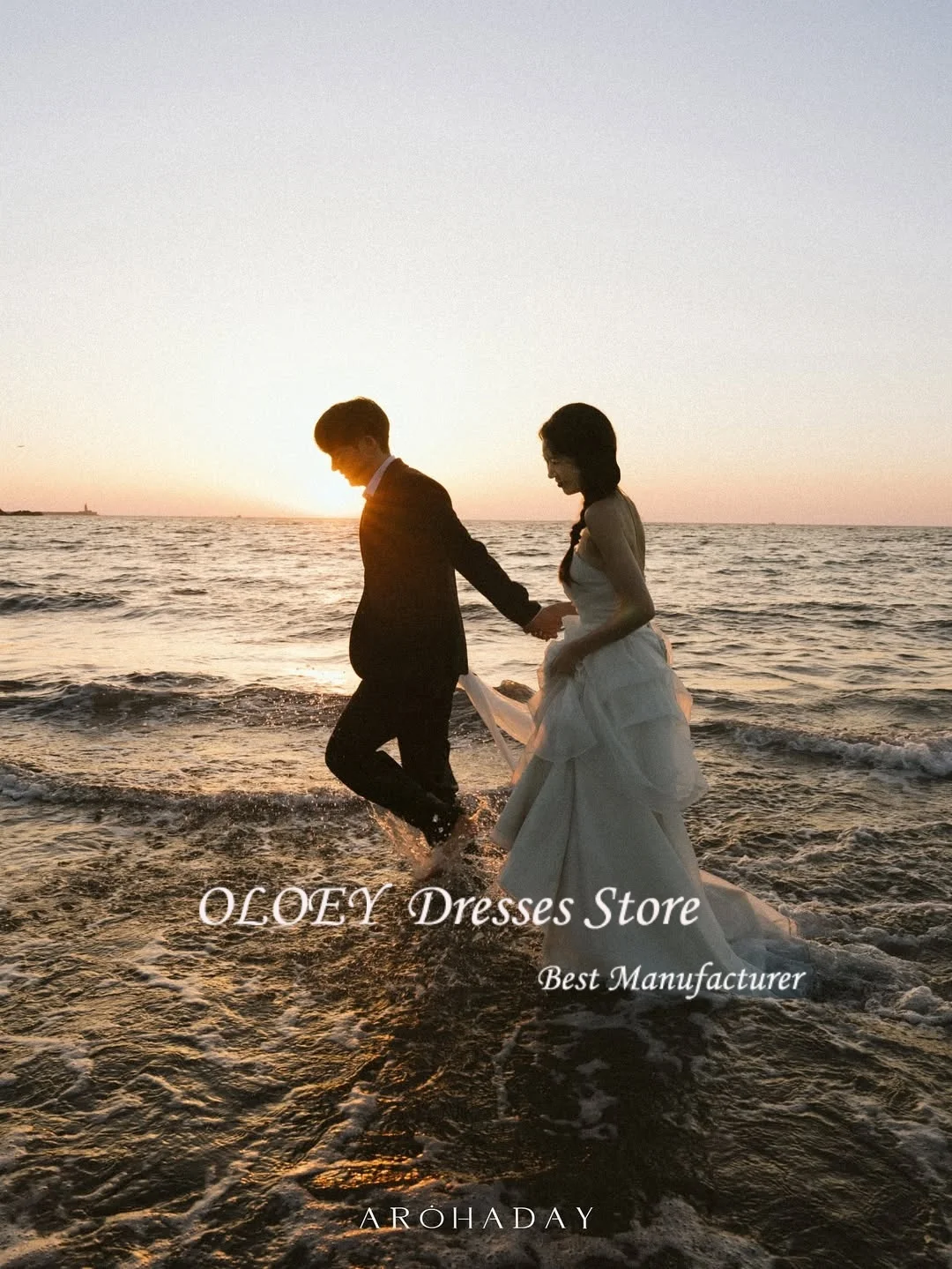 OLOEY เจ้าหญิงหวานใจเกาหลีชุดแต่งงานที่กำหนดเองจีบชั้นทูลเจ้าสาวถ่ายภาพชุดยาวชั้นชุดเจ้าสาว