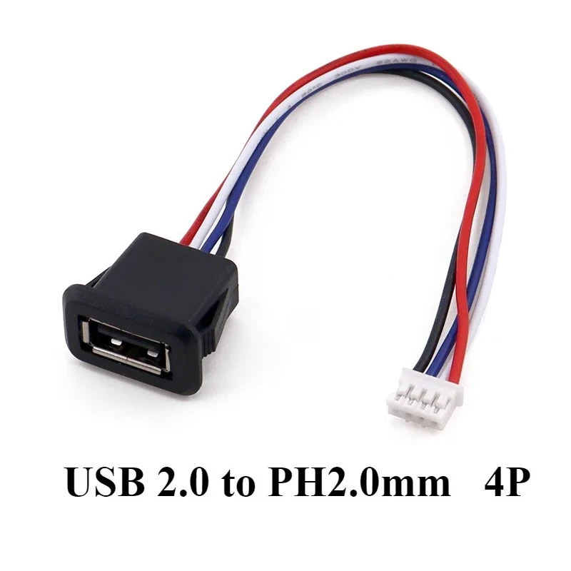3/5Pcs 2Pin 4Pin USB2.0 Female Power Jack 2P 4P USB2.0 Charging Port Connector Data Interface With 10CM Cable USB Charger Socket