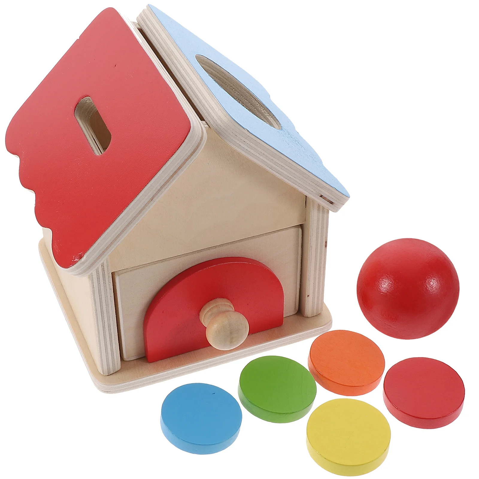 1Set Münzbox Holzhaus Schublade pädagogische Vorschule Lernen motorische Fähigkeiten Training