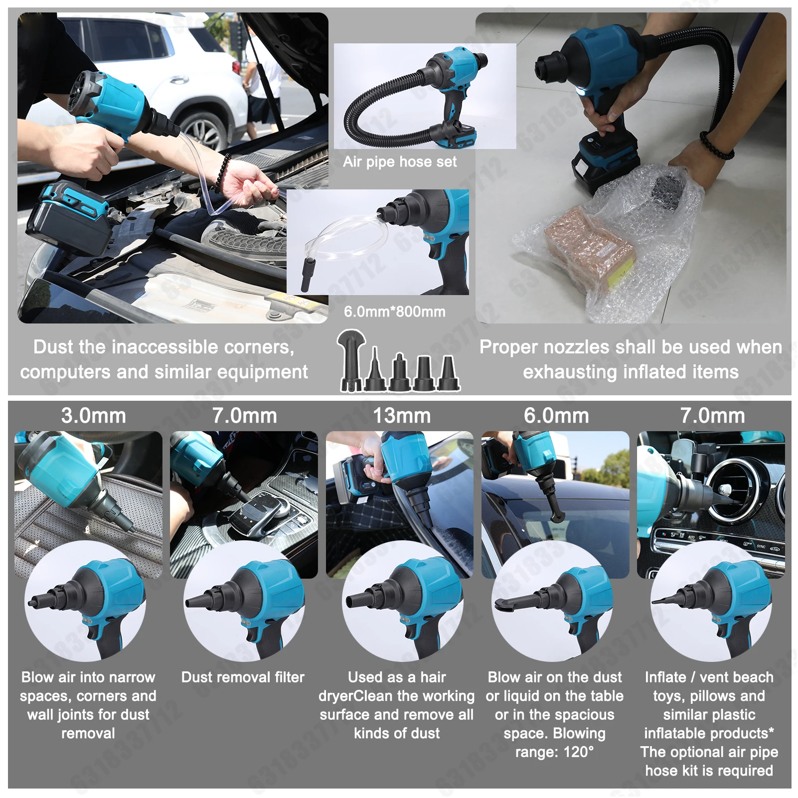 آلة غبار الهواء اللاسلكية، تنظيم السرعة بدون خطوات، منفاخ غبار كهربائي قابل لإعادة الشحن، منفاخ منظف