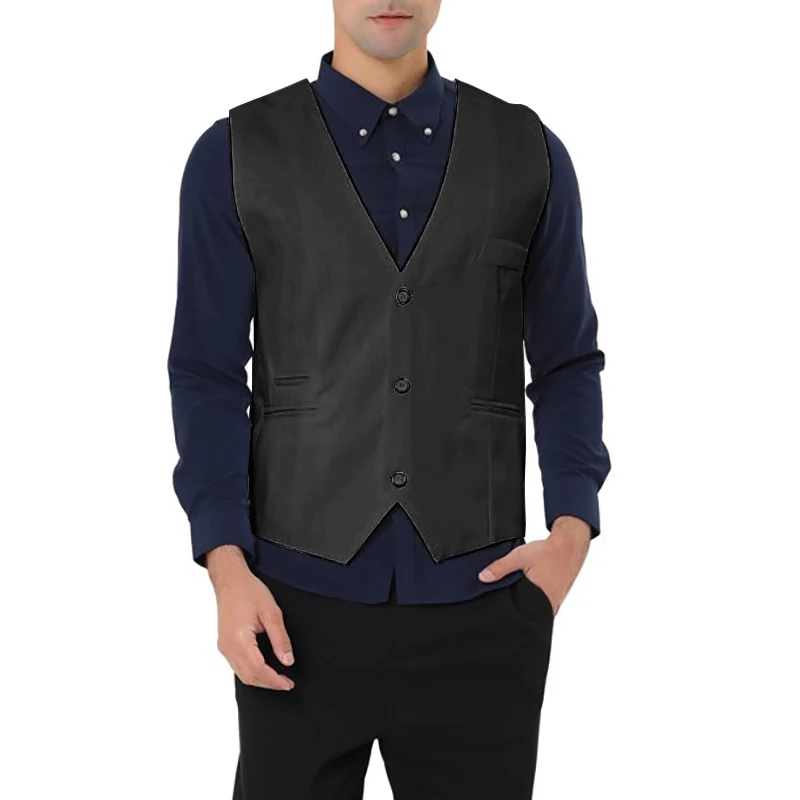 

Men's Suit Vest Slim Fit V-Neck Sleeveless Jacket Formal Business Office Party Black Gilets