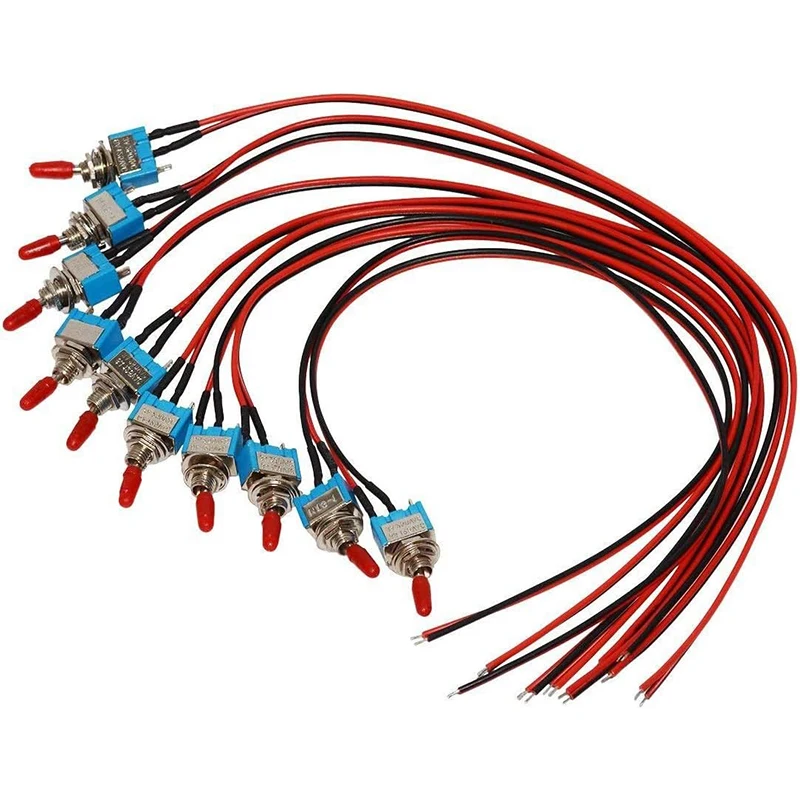 10 قطعة مفاتيح تبديل صغيرة تشغيل/إيقاف SPST مع مفتاح أسلاك ملحوم مسبقًا لشاحنة سيارة آلة اختبار الإضاءة في حالات الطوارئ الصناعية