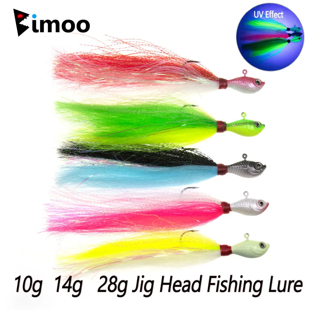 Bimoo 2PC 10g ~ 28g Coloful Tails W/ Jig Head Bottom Fishing Bait Flukes Striped Bass Snapper Micro Jigs Rockfishing Winter Lure