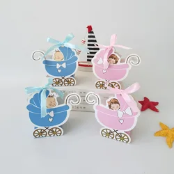 10/20/30pcs Laser Cut Stroller Candy Box Baby Carriage Favor Gift Box Baby Shower Bag With Ribbon Birthday Party Favor Supplies