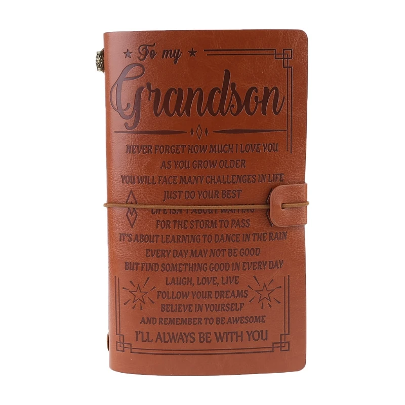 Vintage Engraved Faux Leather Journal Notebook to Grandson Granddaughter D5QC