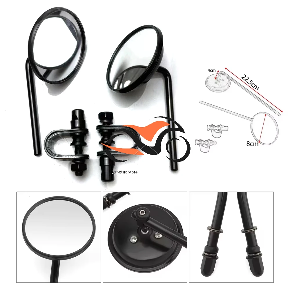 

Universal 8mm Motorcycle Retro Vintage Round Rearview View Stainless Mirror Classic 22mm-25mm 7/8" Handle Bar Mirror Mount