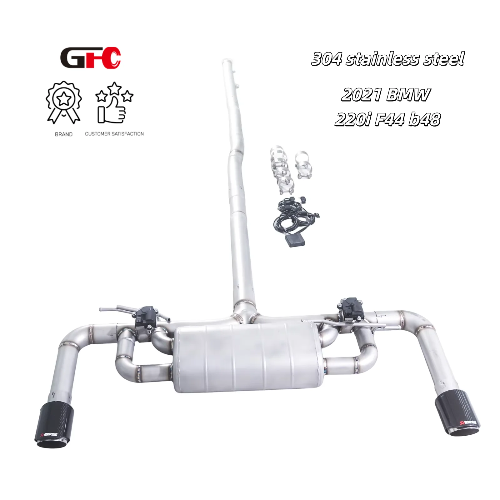 

Suitable for 2021 BMW 220i F44 b48 catback SUS304 high-performance exhaust system, with valve muffler and 2 tips