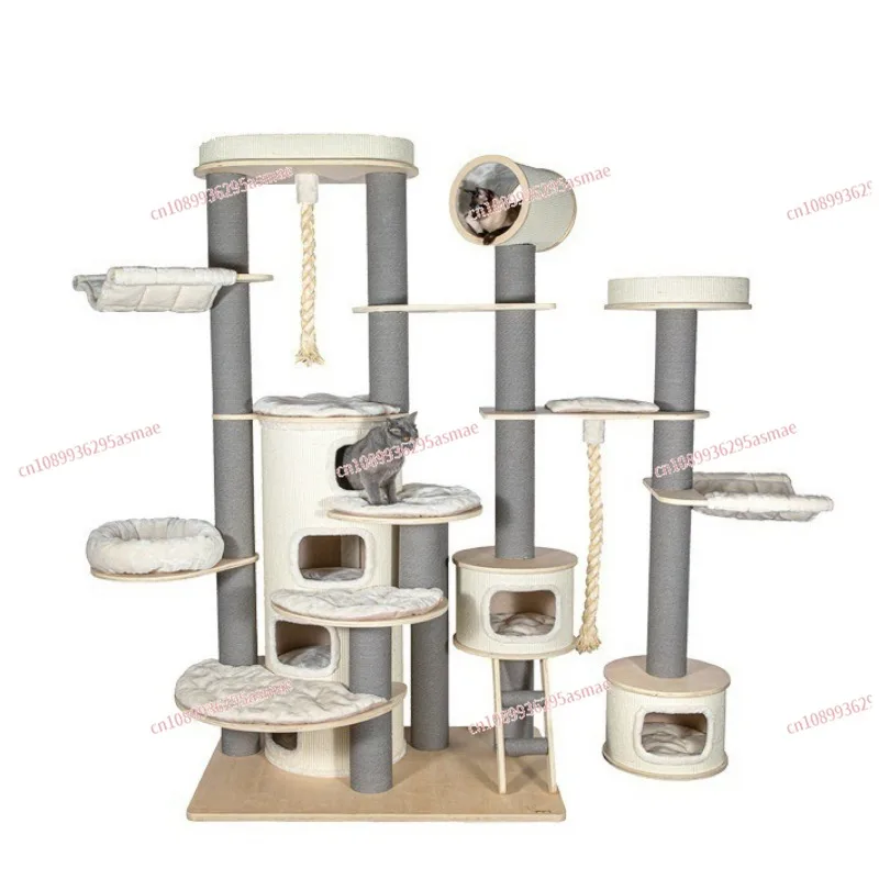 Extra Large Cat Tree All-in-One - Solid Wood Cat Condo & Scratching Post, Cat Villa Playground for Indoor Cats