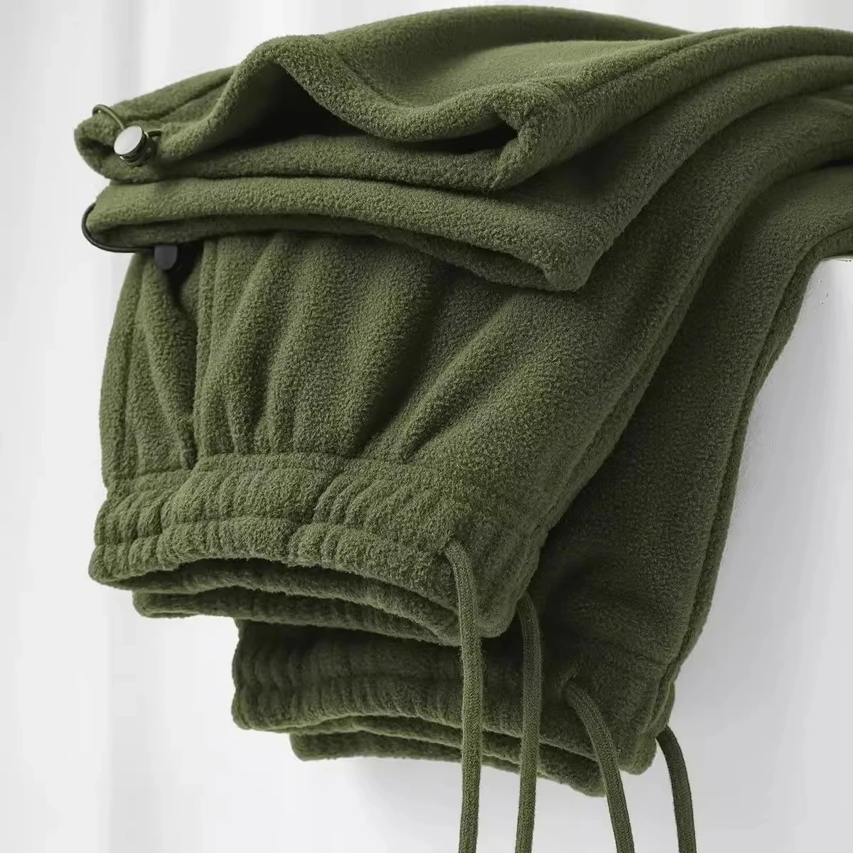 Double-Sided Fleece Thiened Warm Dstring Casual Wide Leg Pants Men's Loose Fit Straight Tube Sweatpants Military Green Sweatpant