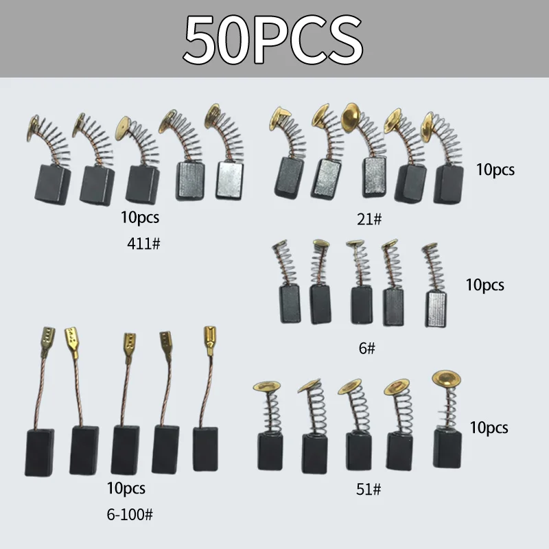 50pcs Heavy-Duty Carbon Brush Replacement Kit with Metal Bases Suitable for Drills, Sanders, Grinders & Motors - Compatible for 