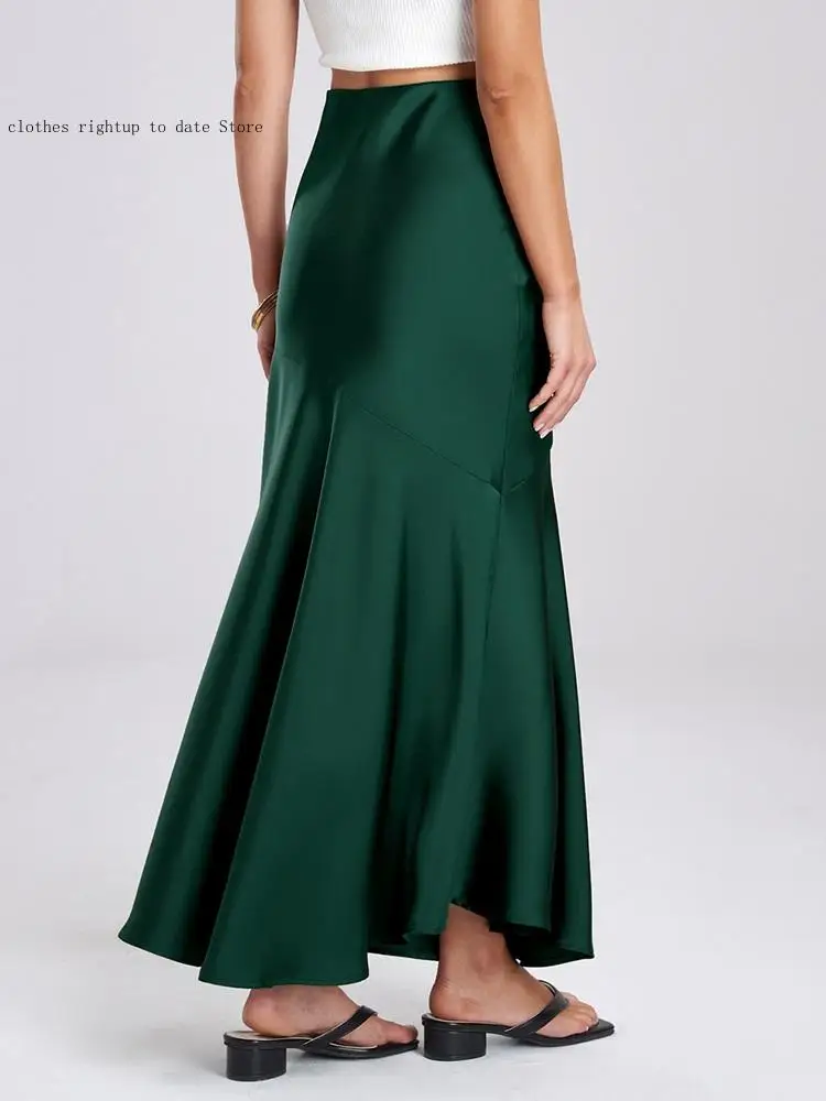 Office Lady Skirts Long Trend Summer Spliced Long Skirts for Women Satin Maxi Elastic Waist Bodycon Skirt