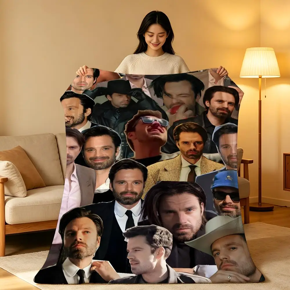 Actor S-Sebastian Stan Hollywood Movie Famous Star Throw Soft Warm Flannel Blanket Lightweight for Sofa Bed Couch Travel Adults