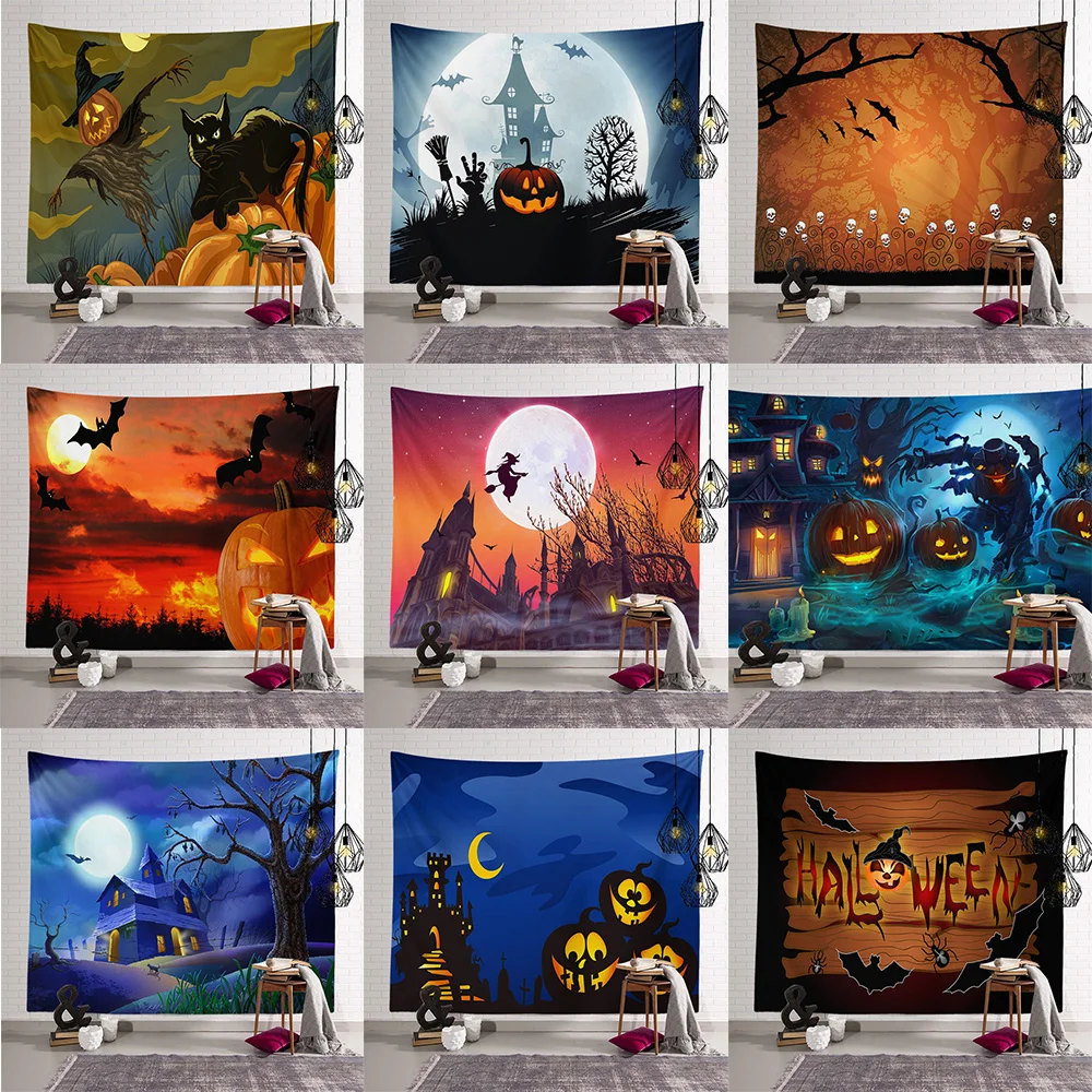 Halloween Decoration Atmosphere Terrifying Pumpkin Print Pattern Tapestry Home Living Room Bedroom Wall  