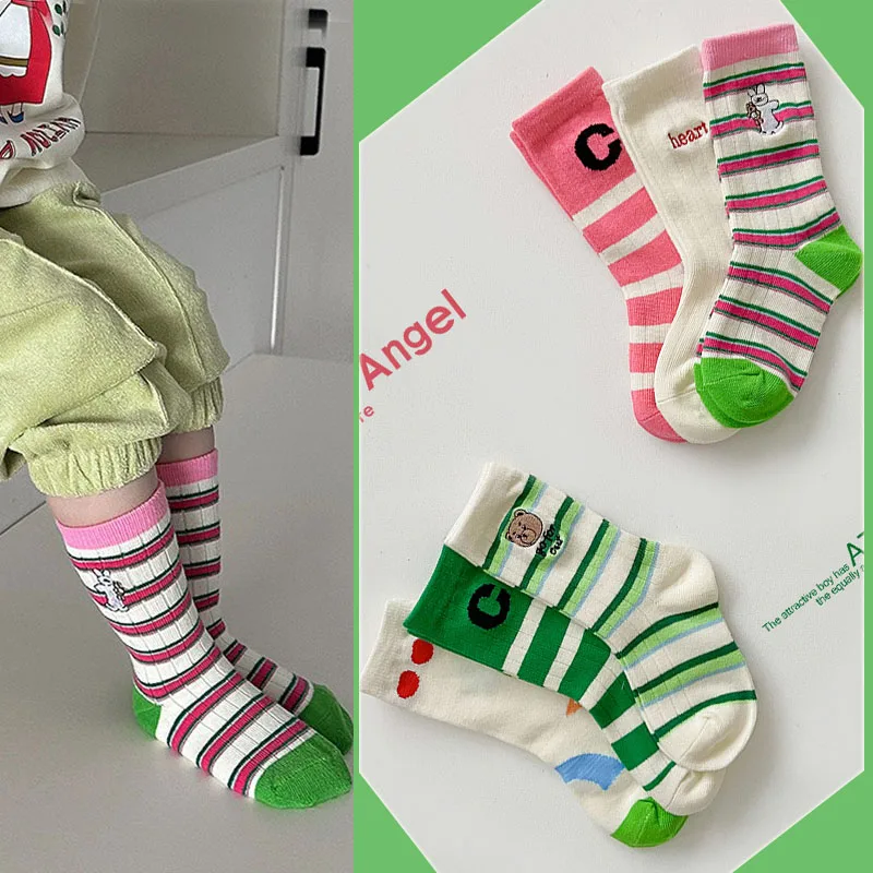 Children Socks Girls Spring Autumn Calf Socks Letter Striped Pattern Sports Socks Kids Socks Baby Boys Cotton Socks