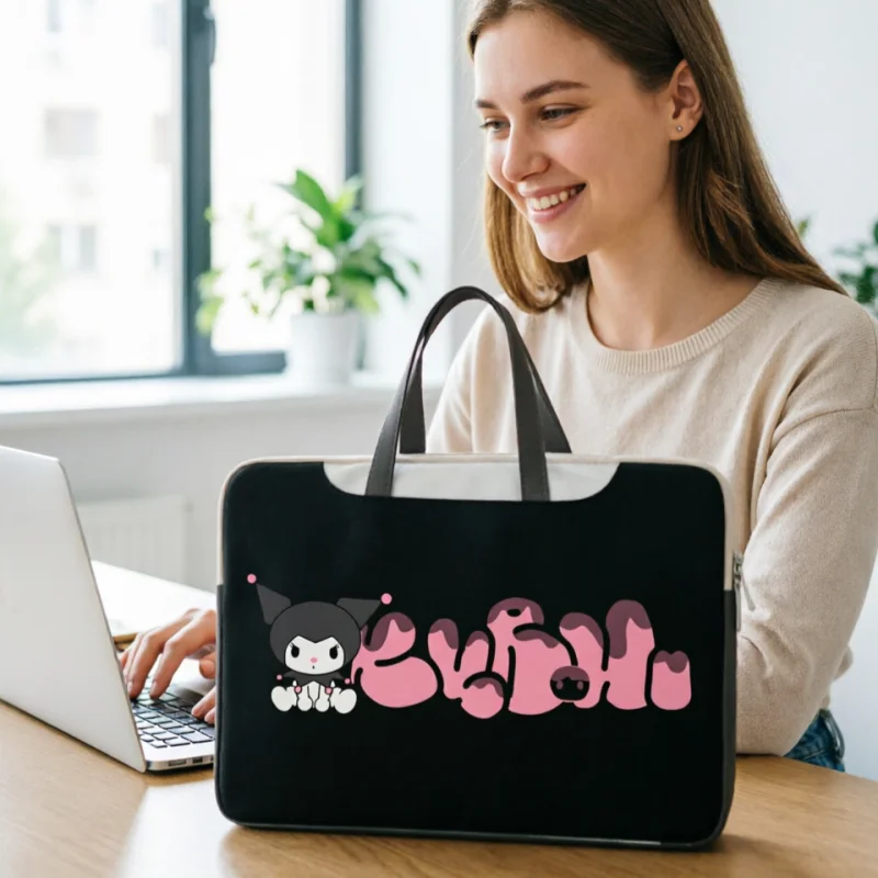 

Cartoon Anime Kuromi PU Laptop Bag 13 13.3 14 15 16 Inch Storage Anti-fall Luggage Messenger Bag Cute Cartoon 15.6 Student Gift