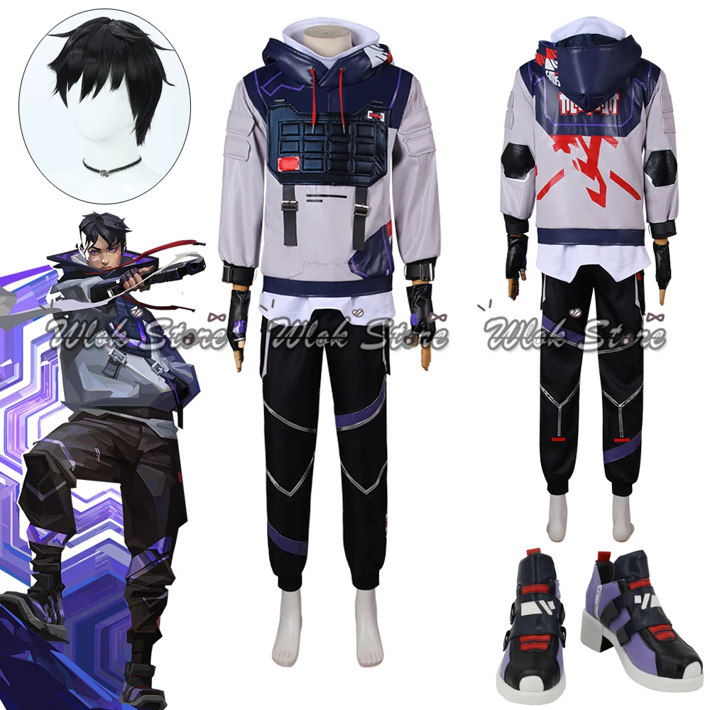 Game Iso Valorant Cosplay Kostuum Jas Broek Pruik Schoenen Custom Mannen Vrouwen Halloween Uniformen Carnaval Feest Outfits Synthetisch Haar