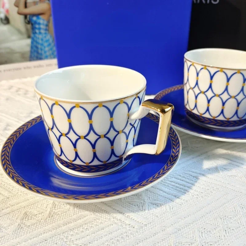 English Gemstone Blue Series Coffee Cup and Plate Set European Light Luxury Coffee Cup Set Exquisite Cup and Plate with Gift Box