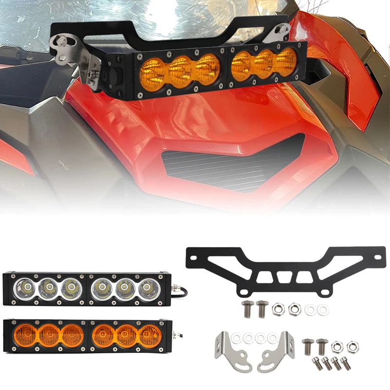 11 "Kit staffa barra luminosa a LED Griglia anteriore 60W Barra lampada anteriore 6000K 3000K UTV Guida ausiliaria per Can Am Maverick X3 2016-2023