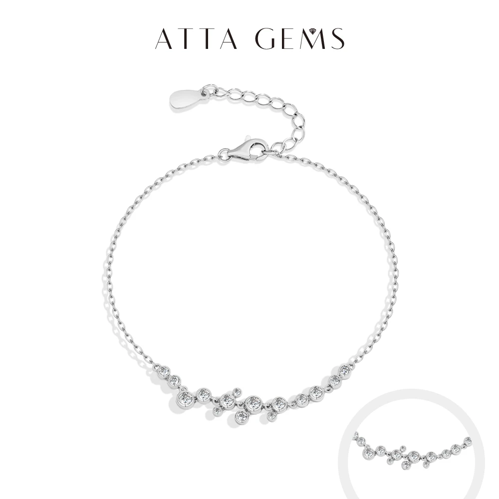 

ATTAGEMS Moissanite Cluster Bracelet For Women Girl Wedding Party 925 Silver 16+3cm Adjustable Bangle Everyday Stackable Jewelry