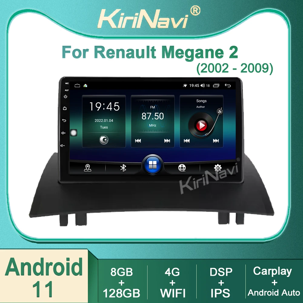 Kirinavi Android 11 Car Radio Multimedia Player For Renault Megane 2 2002-2009 Auto GPS Navigation Bluetooth Wifi DSP Stereo 4G