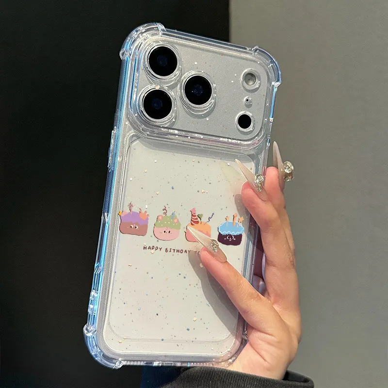 Hard Cartoon Cake Happy Birthday Phone Case For Samsung Galaxy S25 S23 Plus S26 S24 Ultra A56 A55 A36 A07 A57 A17 Plating Cover