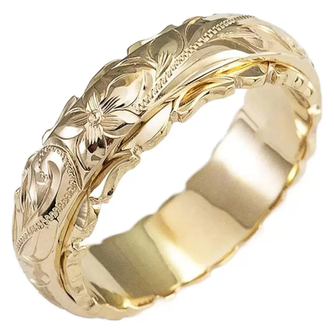Fashion Trend New 14k Gold Plated Suspension Engraved Rose Flower Ring, Accessories