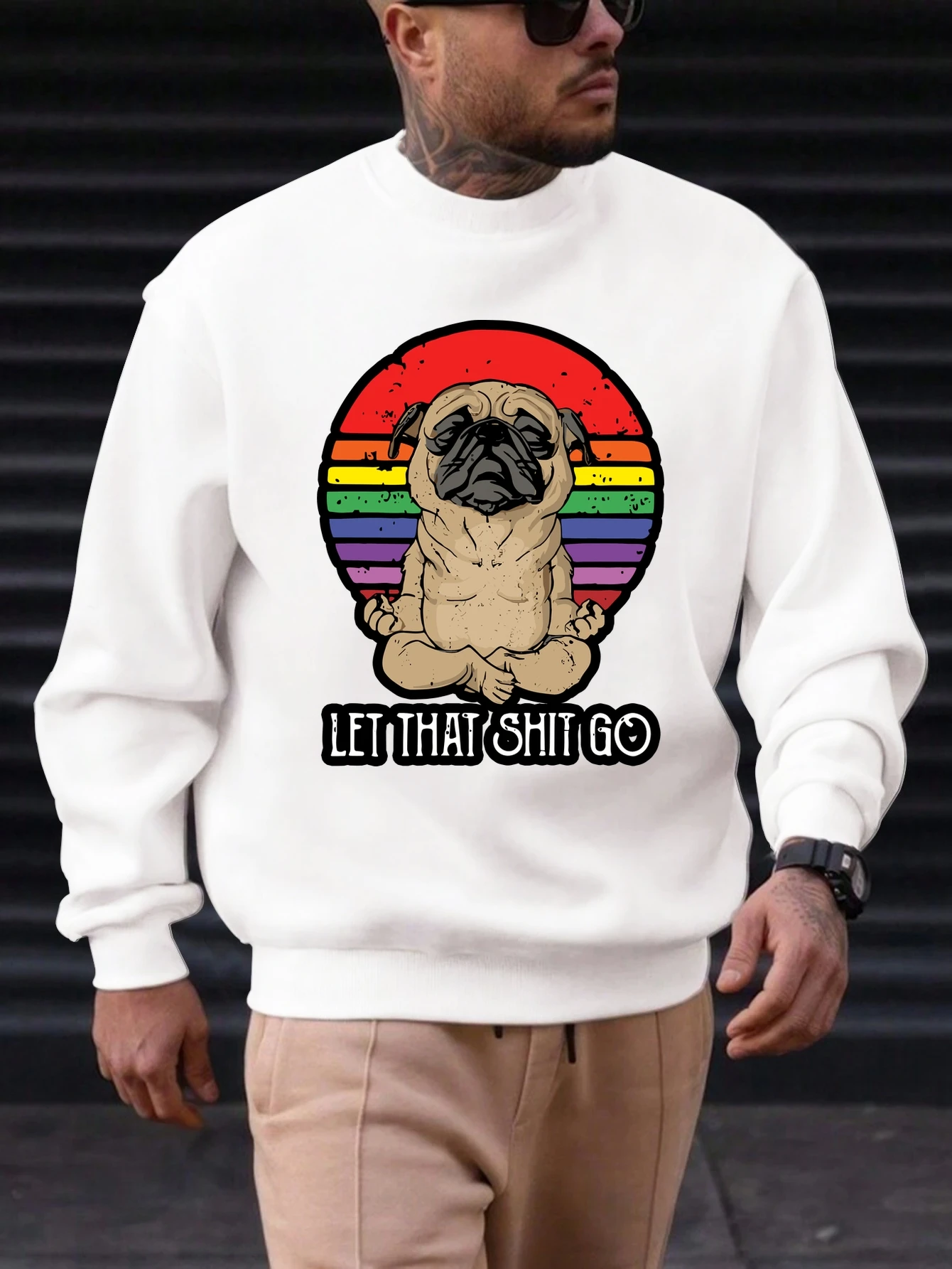

Men's Cotton Crewneck Sweatshirt LET THAT SHIT GO Graphic Print 2025 New Trending Fashion Casual High Quality Top Clothing
