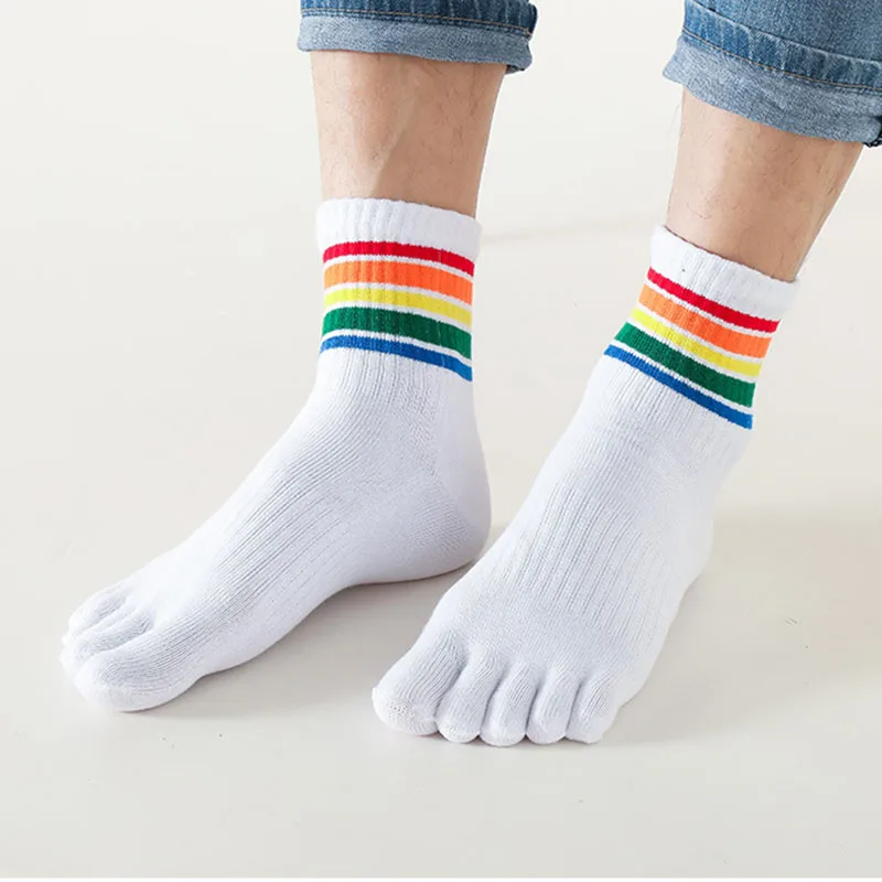 

5 Pairs Colorful Thick Cotton Socks with Toes Korean Style Striped 5 Finger Mens Womens Couple Lgbt Clothes Street Fashion Socks