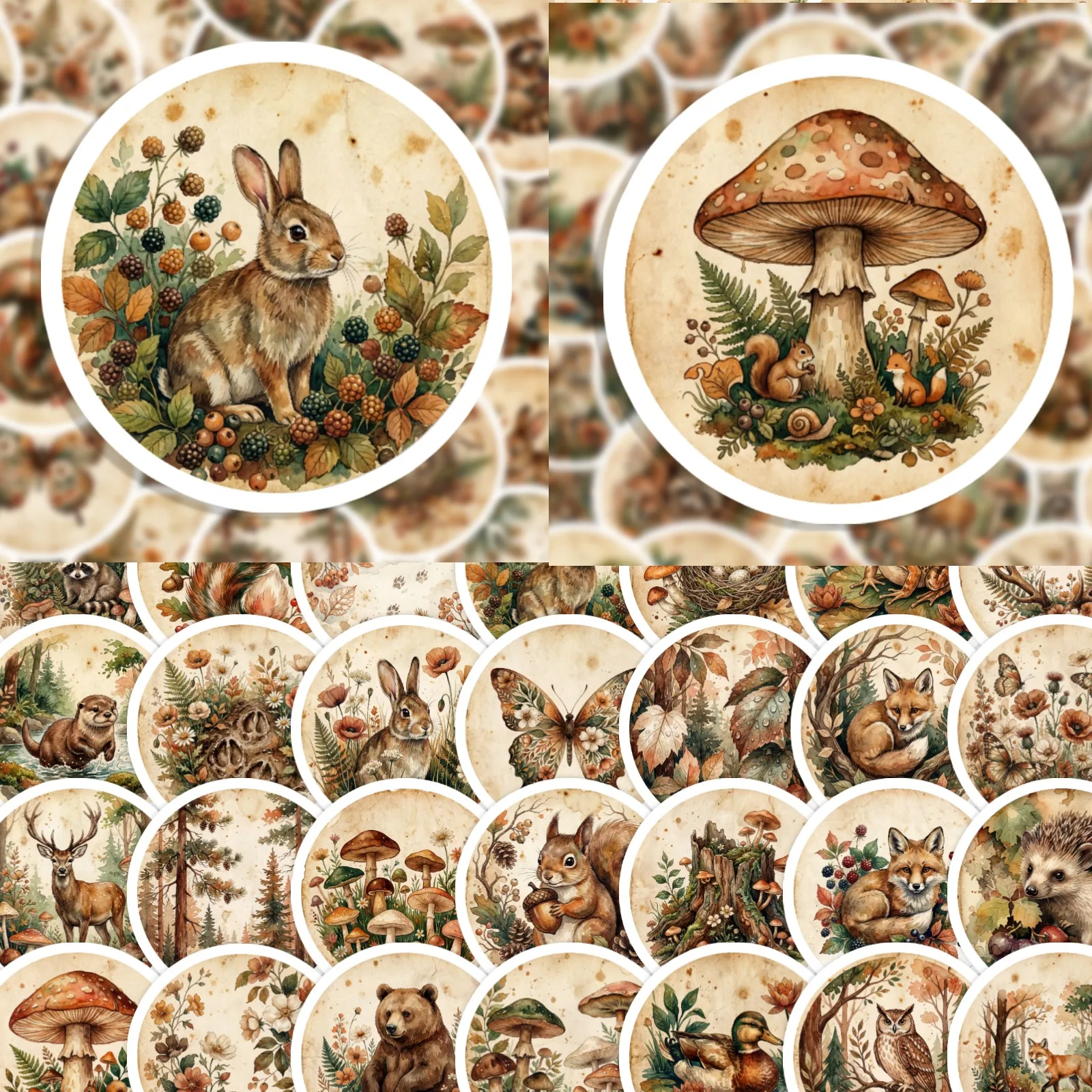 50pcs Vintage Forest-Themed Stickers Featuring Woodland Animals And Fall Foliage, Ideal for Decorating Laptops, Phone Cases
