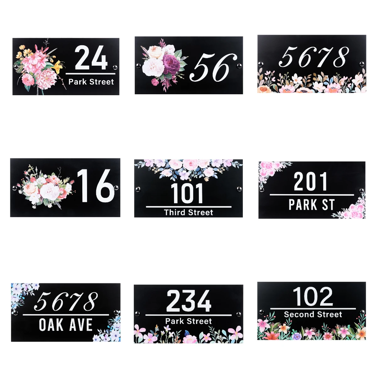 Personalized House Number Sign with Floral Design Outdoor Entrance Sign Matte Acrylic UV Printing Exterior house numbers Plaque