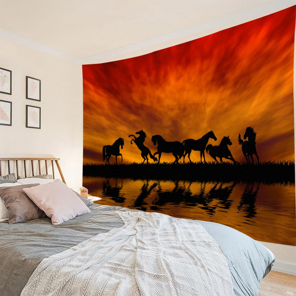 Running horse 3d printing tapestry lion elephant wall hanging polyester fabric home decoration mandala bohemian wall decoration