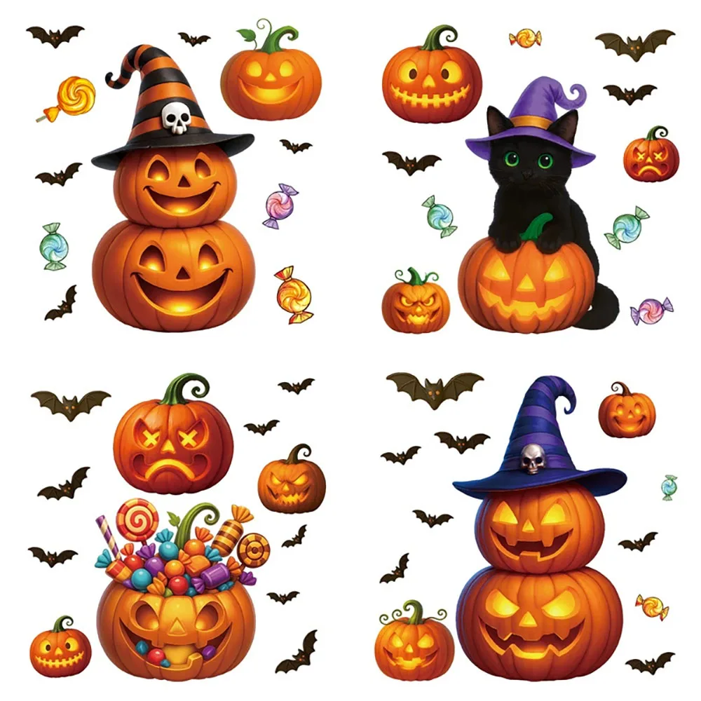 Halloween Window Stickers Black Cat Pumpkin Design Static Cling Glass Door Decoration Halloween Party Supplies - view 6