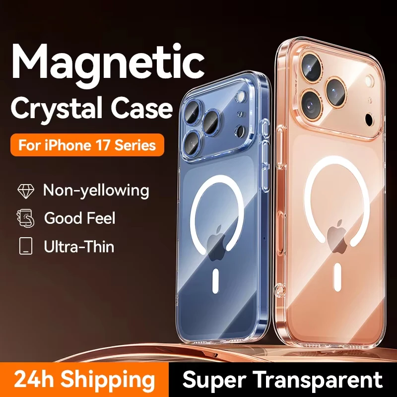 Transparente Magnetische Hülle für iPhone 17 Pro Max 18 Hüllen Anti-Gelb Transparente Abdeckung für iPhone Air 18 Kabellose Ladehüllen